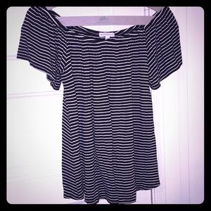 Black and white striped off-the shoulder top